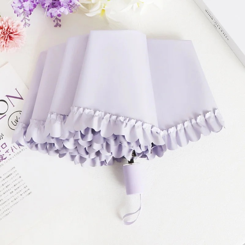 Cute Fresh Japanese Style Princess Umbrella Lace Trim Ruffled Edges Colorful Rubber Coated Sun Umbrella for Women UV Protection