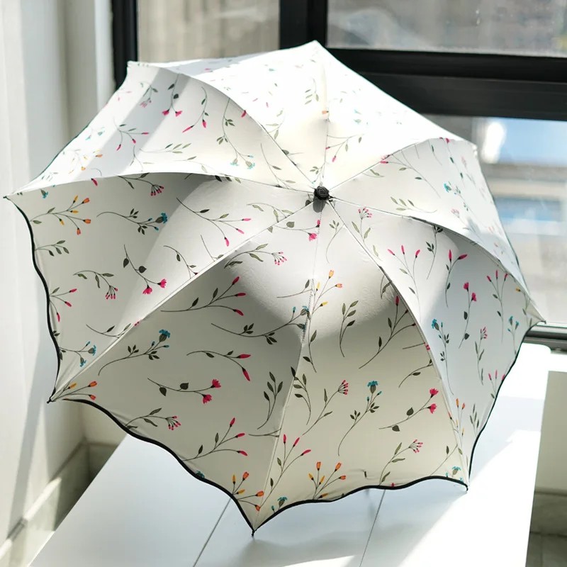 Sunny-Storm Women's Dual-Use Sun Protection UV-Proof Black-Coated Large Size Double-Person Three-Fold Umbrella Floral Print
