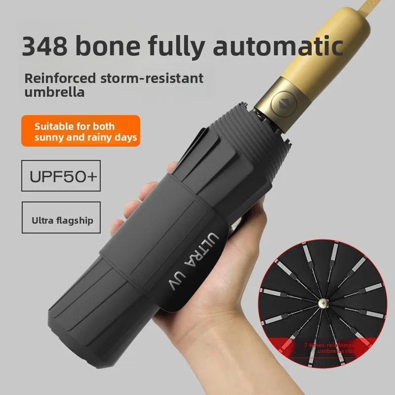 Semi-Automatic Men's Folding Umbrella Large Sun Protection Oversized Dual-Use Advertising Gift Umbrella Three-Folding Business