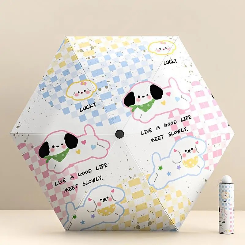 High-Fashion Creative Instagram-Style Sun Umbrella with UV Protection Cartoon Dog Logo Pocket-Sized Design-Business Gift