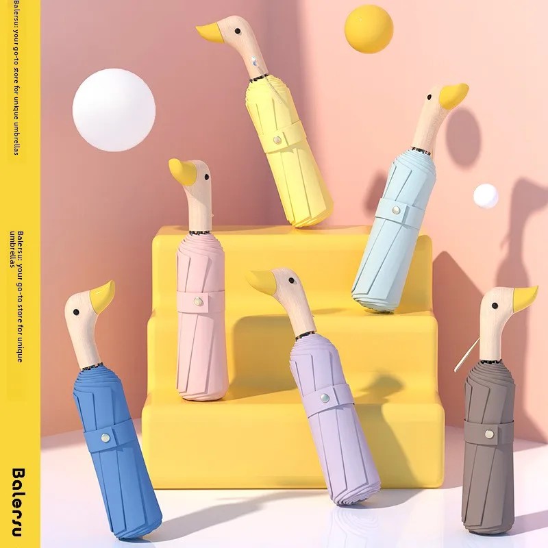 Duck Head Women's Manual Opening Retro Three-folding Sun & Rain Protection Dual-purpose Portable Umbrella
