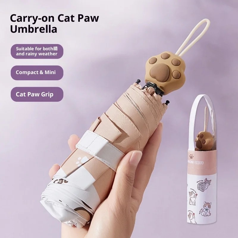 New Cartoon Creative Mini Three Fold Cute Pet Cat Claw Handle Anti UV Business Gift Sunny Rainy Sunshade Umbrella