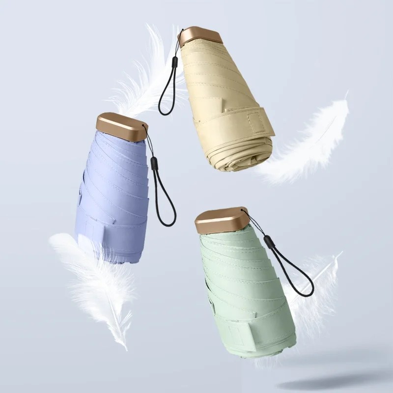 Mini Pocket 6 Fold Manual Flat Sun Umbrella UV Protection Women's Dual Use Sun and Rain Capsule Umbrella Compact Portable