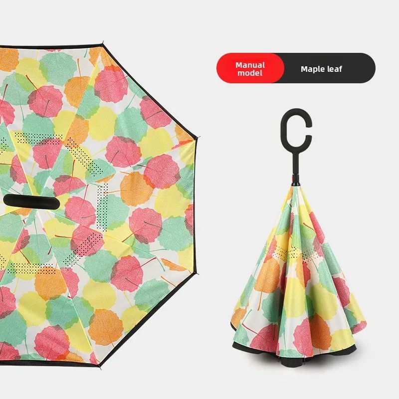 Reverse Umbrella Extra Large Semi Automatic Insulated Double Layer C Shaped Long Handled Car Umbrella UV Protection Rain Shine