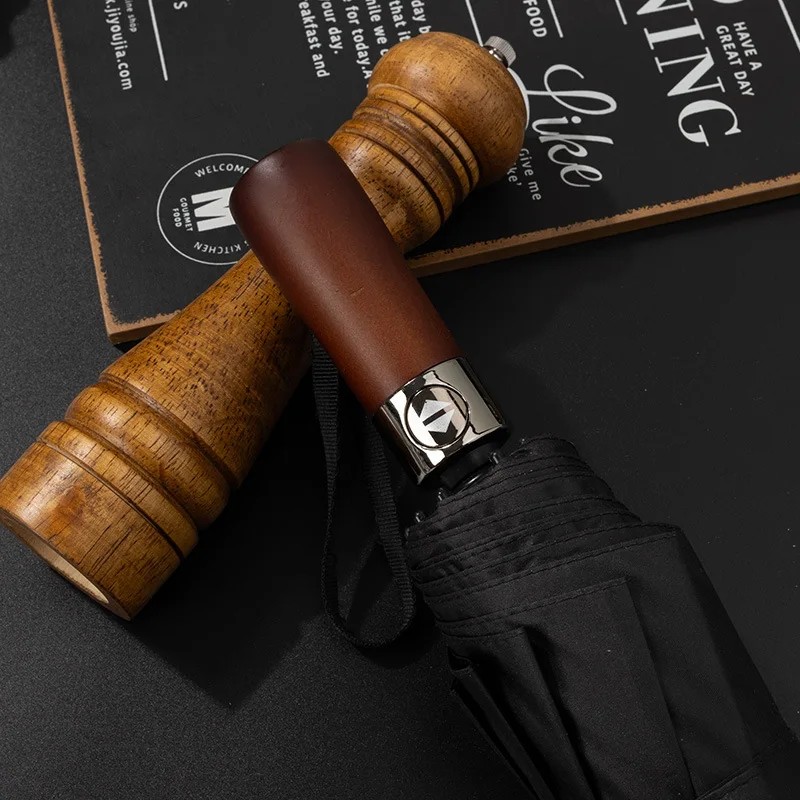 Ainuowei Sunny Rainy Dual Purpose Automatic Wooden Handle Advanced Sense Folding Umbrella Men's Business Double Large Wind