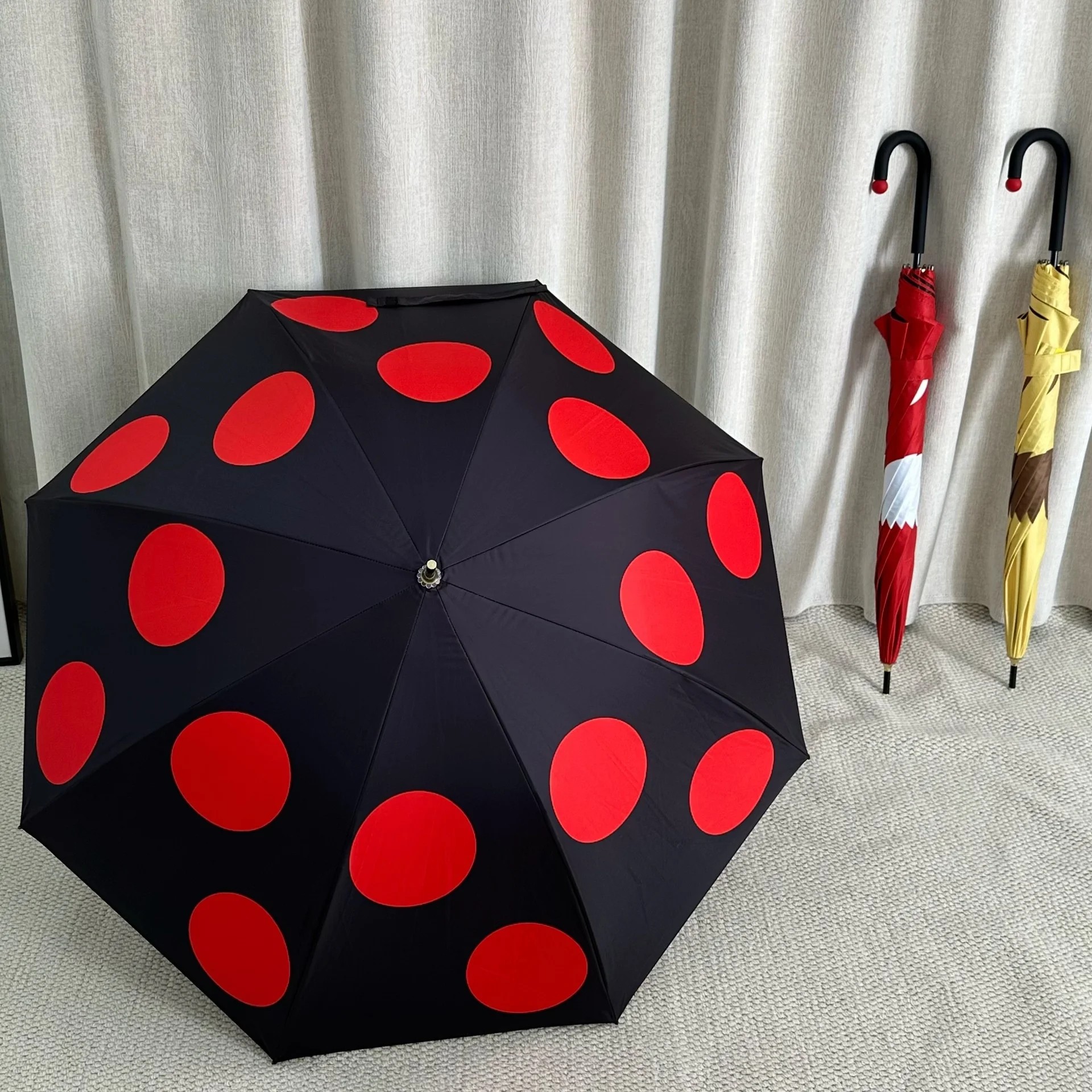 Creative Trendy 8K Straight Handled Long Handled Sunshade Umbrella Black Coated High End Light Luxury Sun Umbrella One Click