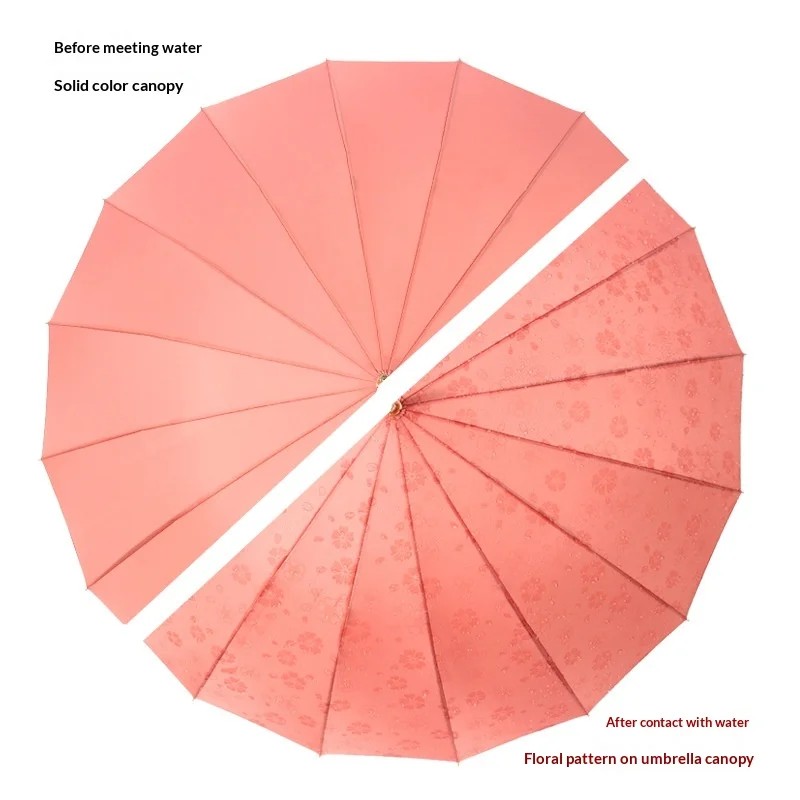 16 Bone Water Activated Bloom Wet Large Sized Double Person Reinforced Automatic Straight Umbrella Curved Handle Custom Umbrella
