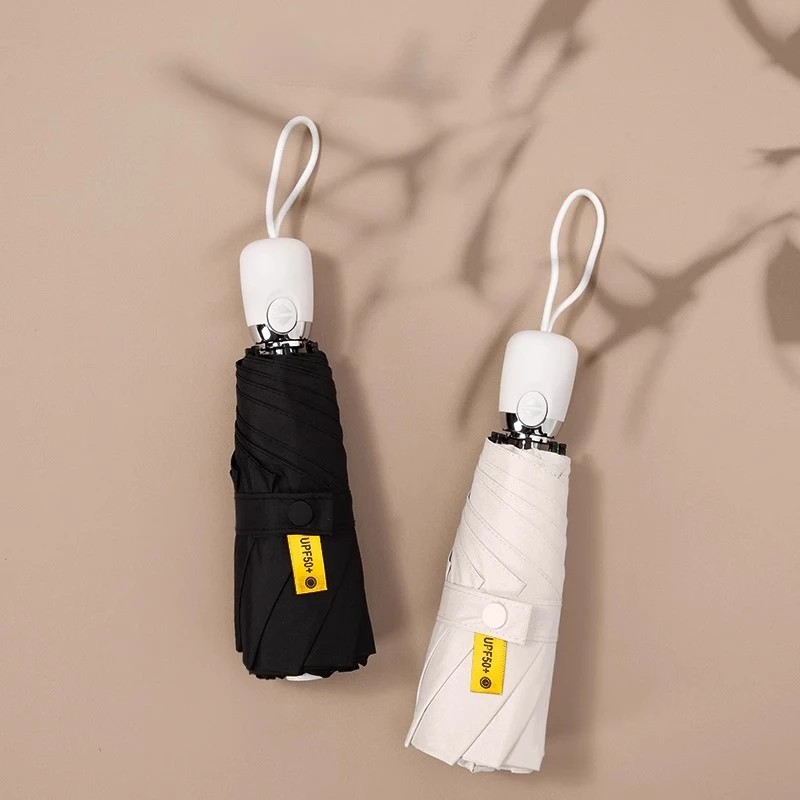 Five-Folding Semi-Automatic UV Protection Sunshade Umbrella Foldable Black Coated Dual-Purpose Mini Portable 8 Ribs