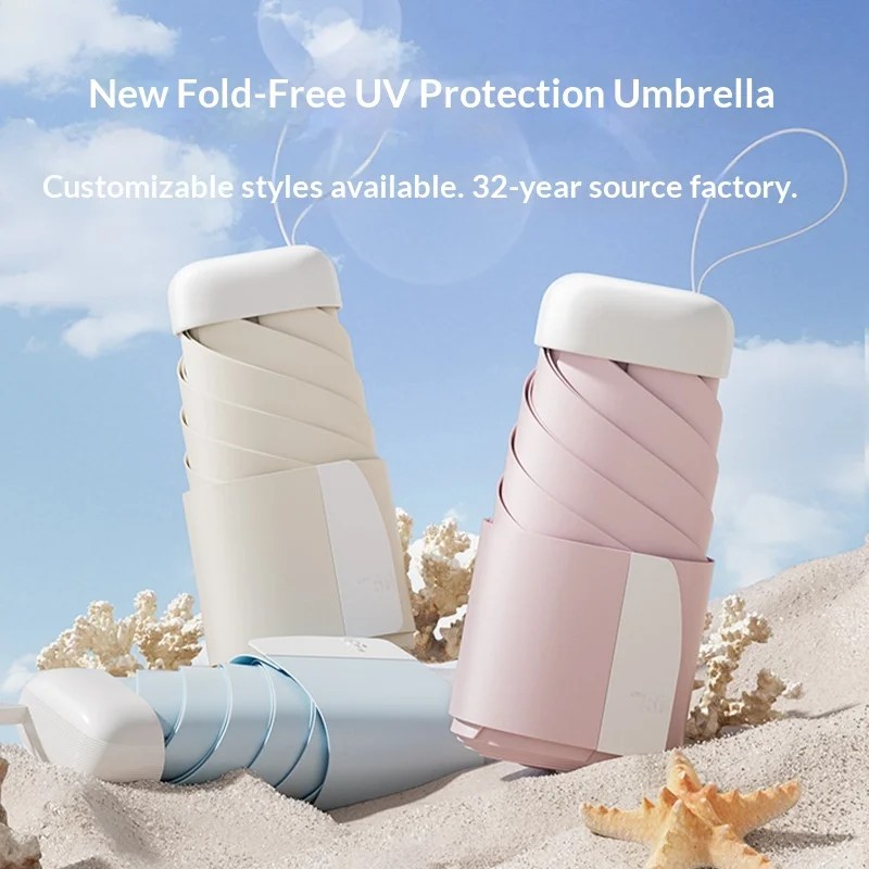 Mini for Women's UV Protection Manual Sun Umbrella Portable Folding Pocket Design with 6 Ribs for Sunny & Rainy Days