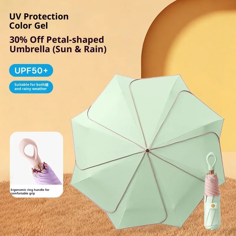 Fresh Macaron-colored Petal-edged Korean Style 8 Ribs Umbrella for Men Women Suitable Commuting Sun protection 70% Dual-purpose