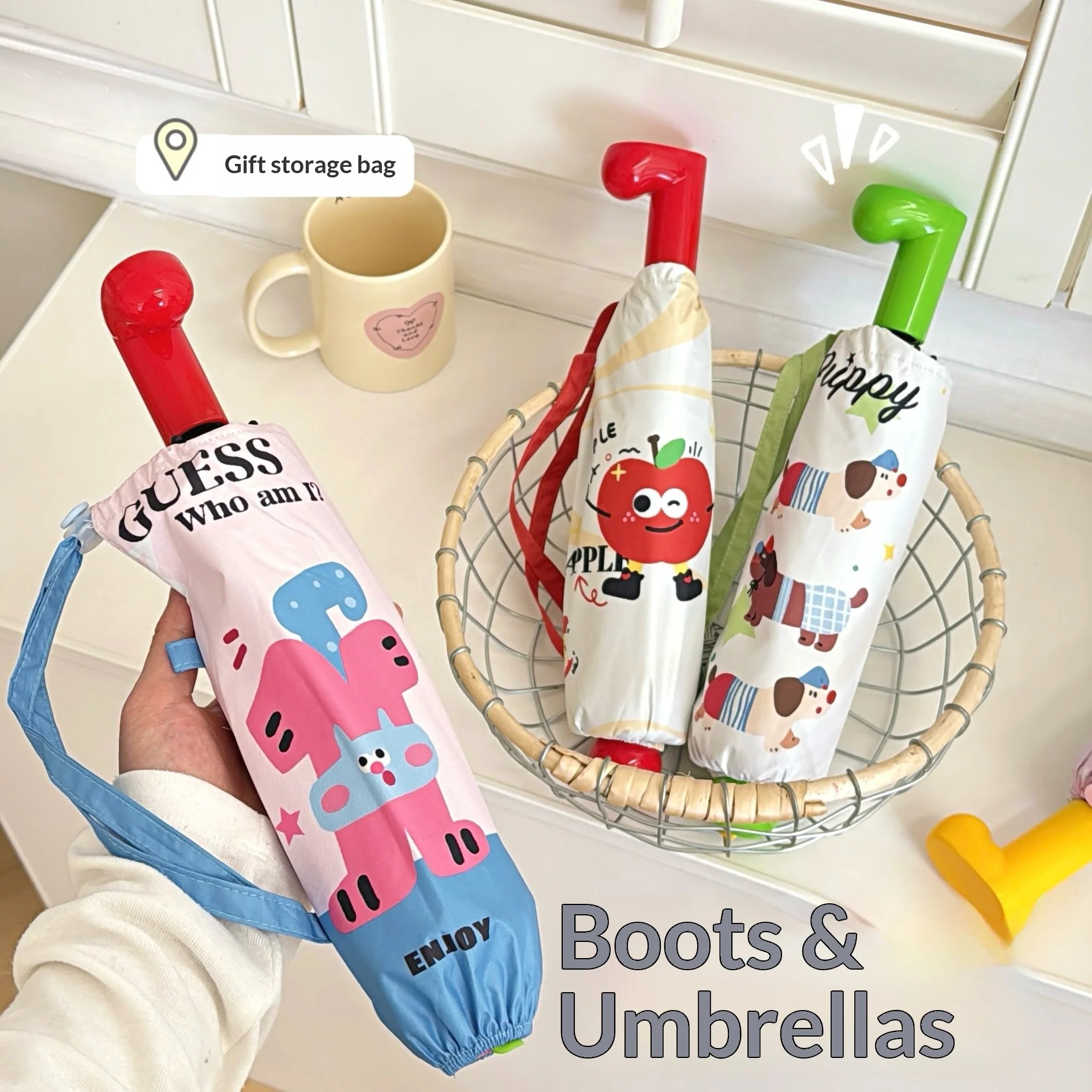 Children's Elementary School Student Folding Umbrella Dual-Use Sun Rain Girls' Sunshade UV Protection Cartoon Design Custom Logo