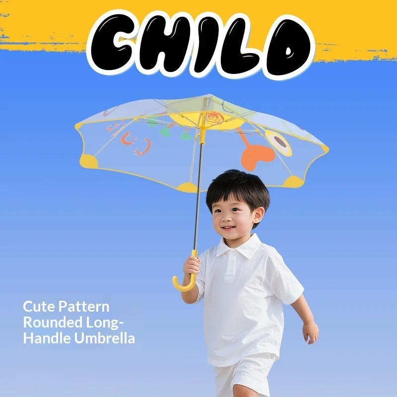 Children's Primary School Transparent Iron Reinforced 6 Ribs Manual Umbrella Kindergarten Boys Girls Baby Rounded Corner Safety