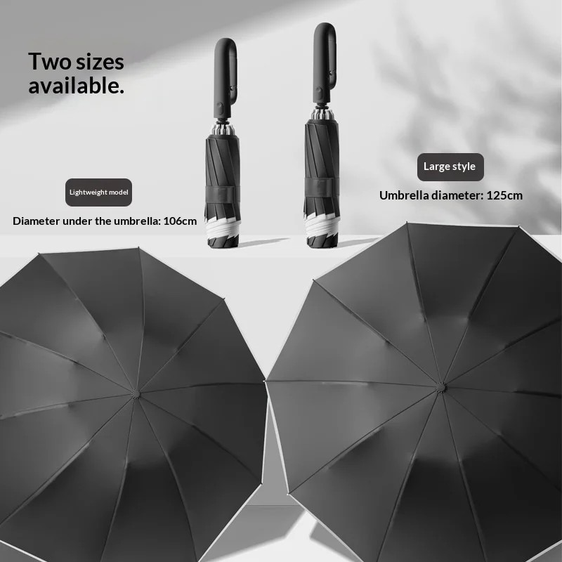 Cross border 10 rib Ring Buckle Black Rubber Business Fully Automatic Umbrella UV Protection Extra large Reverse Folding Sunny