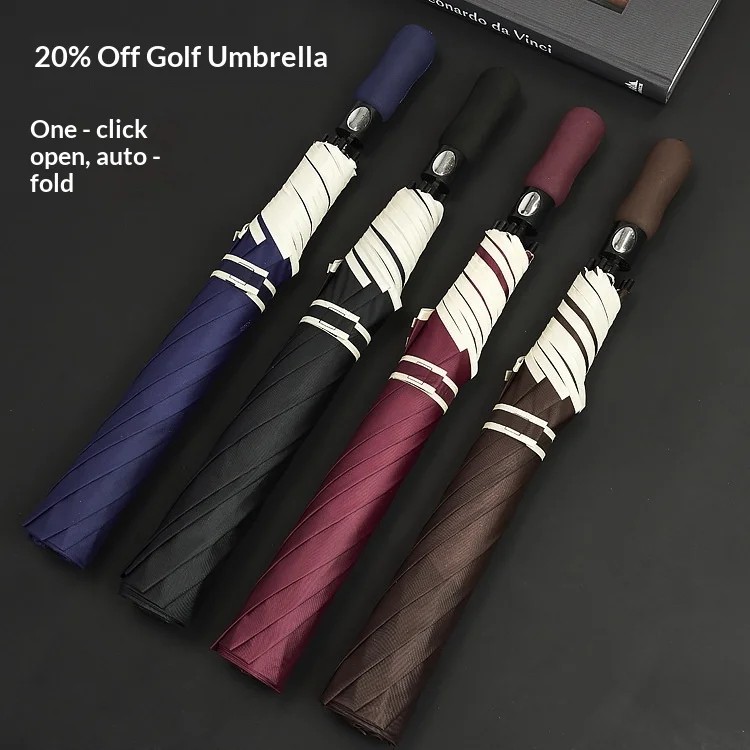Two Fold Fully Automatic Golf Umbrella 8 Ribs UV Protection Collision Cloth Customized Logo for Business Advertising