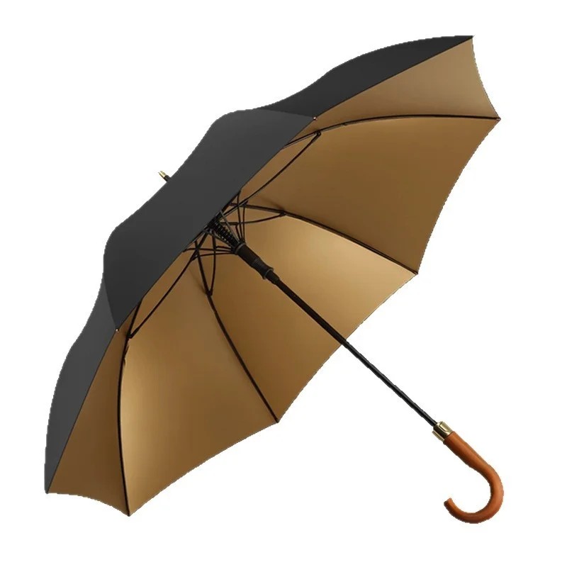 Custom Straight Rod Large Size Titanium Gold Sunscreen Solid Wood Handle Vintage Design 8 Ribs Golf Umbrella Men's Business Gift