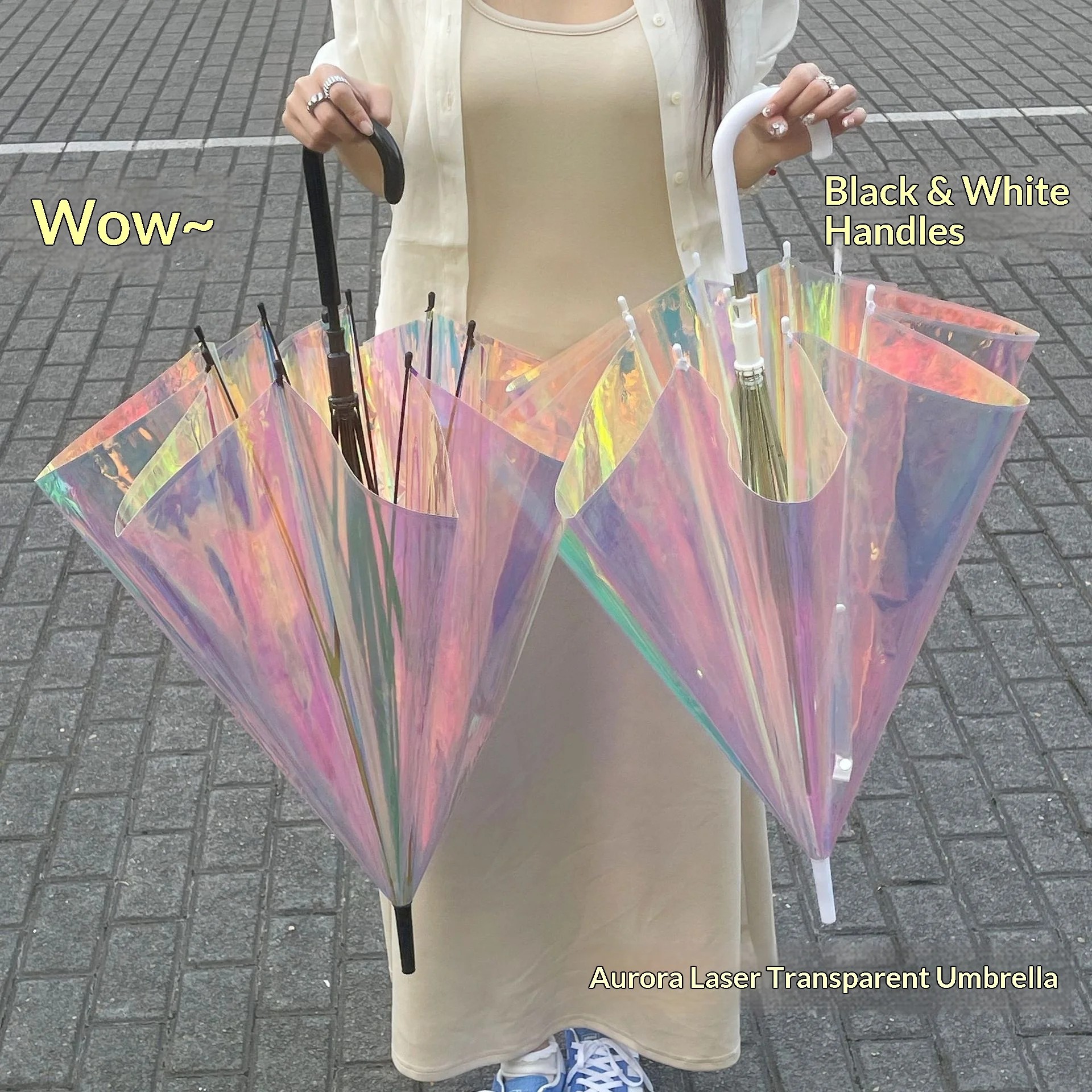 Radium Creative Iridescent Laser Transparent Automatic Sun Rain Long-Handled Light Luxury Forest-Style Rainbow Women's Umbrella