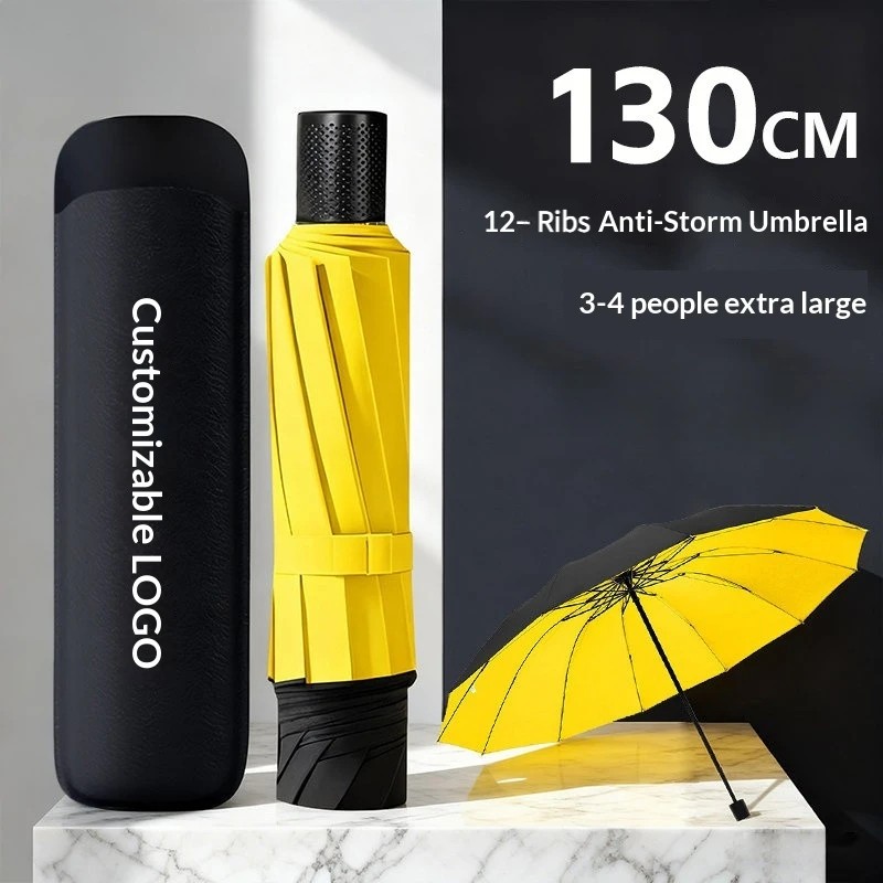 Wholesale Enlarged Thickened Reinforced Rainproof Foldable Umbrellas Steel Ribs Custom Logo Dual-Purpose Sun Rain Protection for