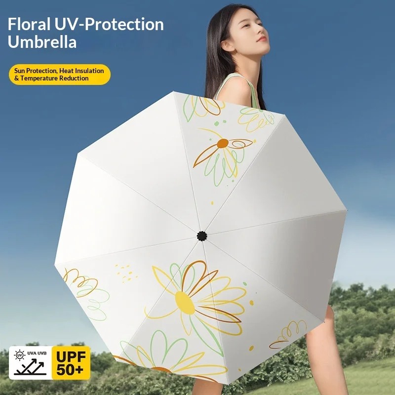 Manual Thickened Enlarged Foldable Umbrella for Business Gifts Women's Sun & UV Protection Iron Frame Floral Design Wholesale