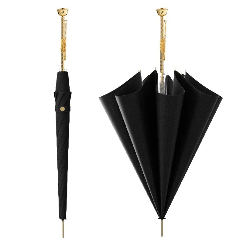 Light Luxury High End Alloy Straight Rod Umbrella UV Protection Semi Automatic Opening Exquisite Handle Design Gift Box