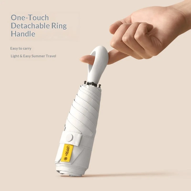 6 Rib Manual Sunshade Ultra Light 5 Fold Ring Handle Portable Pocket Capsule Umbrella Anti UV UPF 50+ Folding Sunny Rainy
