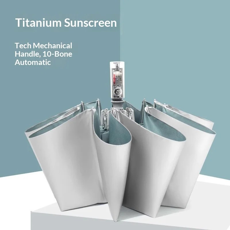 Full Automatic Mechanical Titanium Silver Folding Umbrella Dual Use Men's Women's Large Size  Sunscreen Anti UV Printable