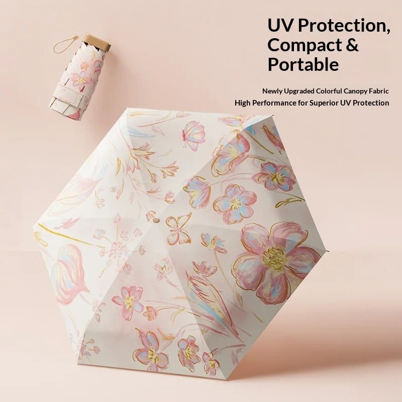 Small Portable Women's Five-folding Anti-UV Collision Cloth Umbrella National Trend Design Business Gift Multi-Use Sunny Rainy