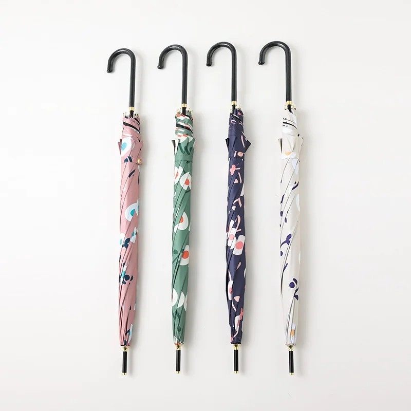 Elegant Semi Automatic Long Handled Collision Cloth Umbrella Creative Fresh Portable Sun Umbrella Black Coating UV protection