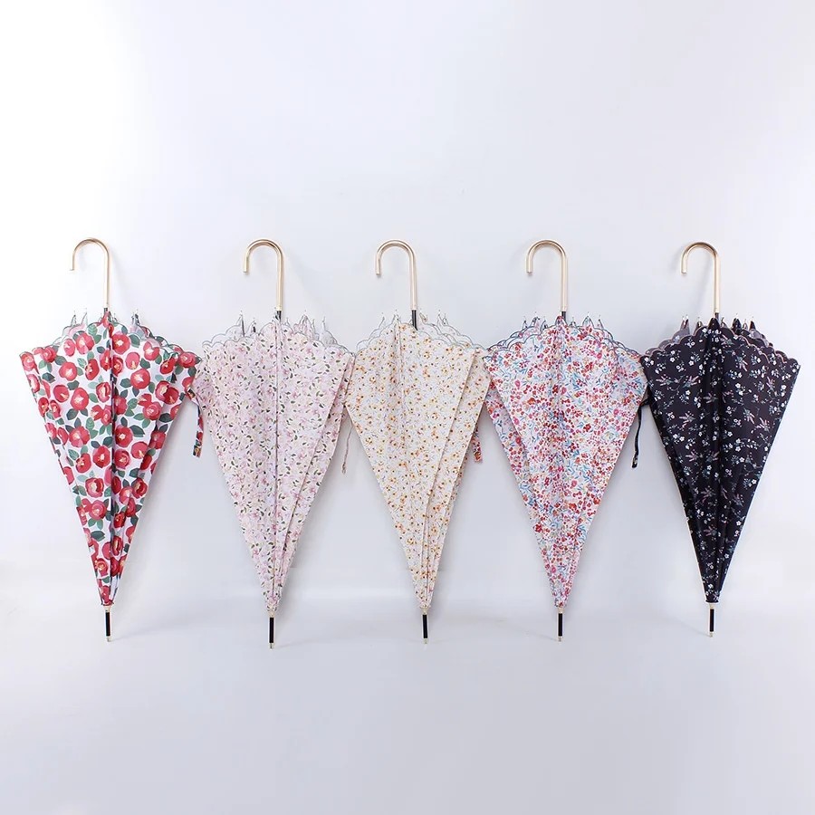 Stock C235 Spring Style Embroidered Alloy Collision Cloth Long Umbrella Korean Floral Sunshade Sunny Rainy Ultra Light Ladylike