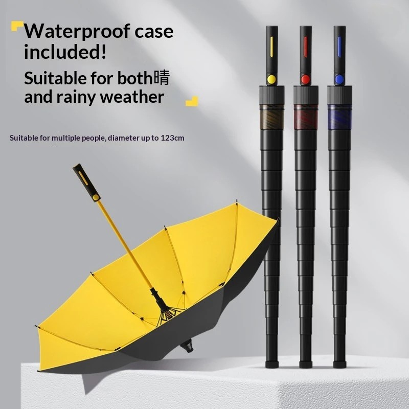 Semi-Automatic Long-Handled Golf Umbrella Large Folding UV Protection (UPF>40) 123cm Open Diameter Both Rain Sun Wholesale