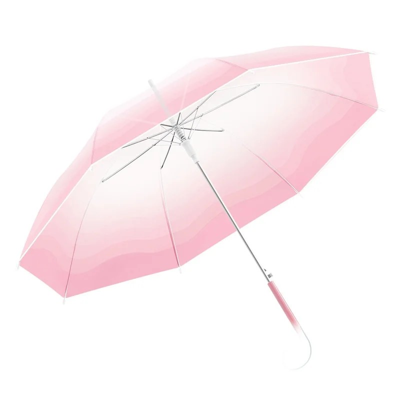 New Transparent Gradient Student Semi Automatic Long Handle Thickened Straight Rod Advertising Gift Umbrella Printed LOGO