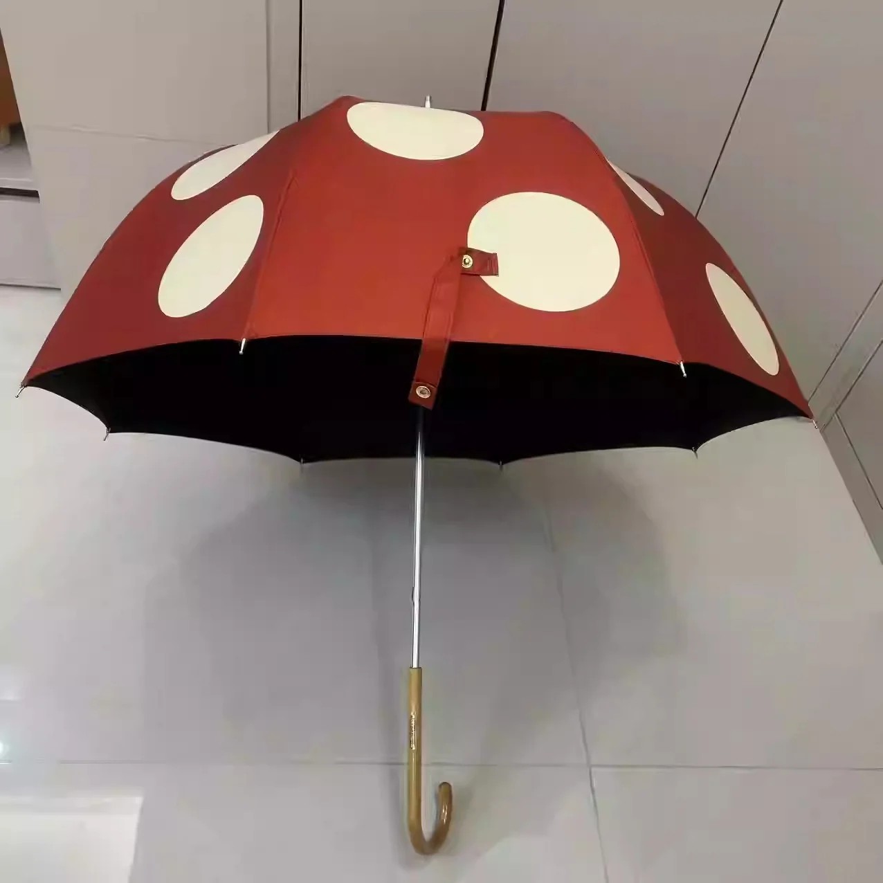 Japanese Style Arched Retro Polka Dots Manual 8 Ribs Black Collision Cloth Sun Umbrella High-Value Two in One Sunscreen UV Proof