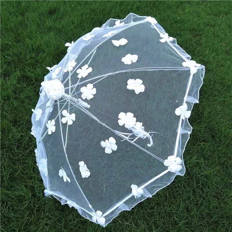 Creative White Lace Straight Umbrella Modern Simple Design Dreamy Princess Sweet Photography Prop Long Handled Sun Umbrella