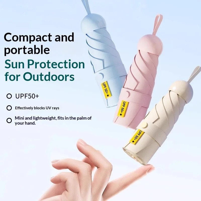Compact Portable Capsule Women's Dual-Use Sun & Rain UV Protection Black-Coated Manual Umbrella with Iron Ribs-Business Gift