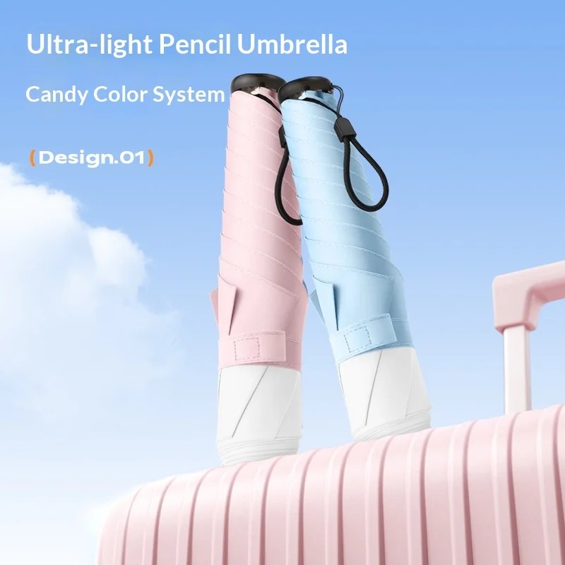 New 5 Bone Manual 3 Fold Portable Solid Color Ultra Light Vinyl Coated Modern Simple Sun Rain Dual Use Umbrella UV protection
