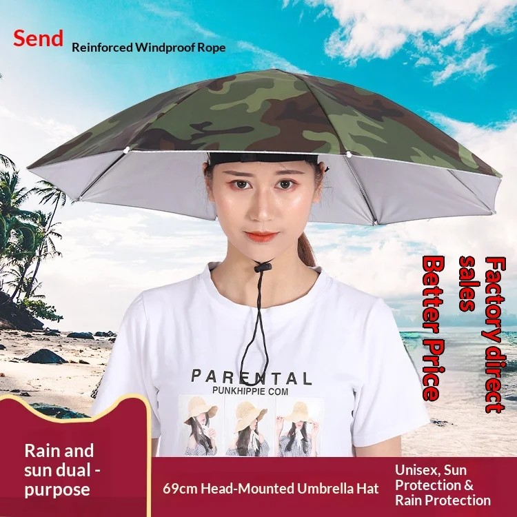 Wholesale 69cm Headwear Umbrella for Tea Picking Advertising Stall & Sanitation Workers-Silver Camouflage Rainproof & Sunscreen