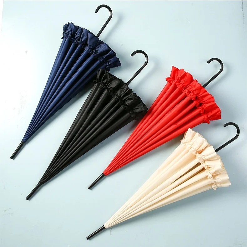 16 Bone Lace Pagoda Umbrella European Style Curved Handle Straight Design Wedding Manual Sunshade Rainproof Steel Collision