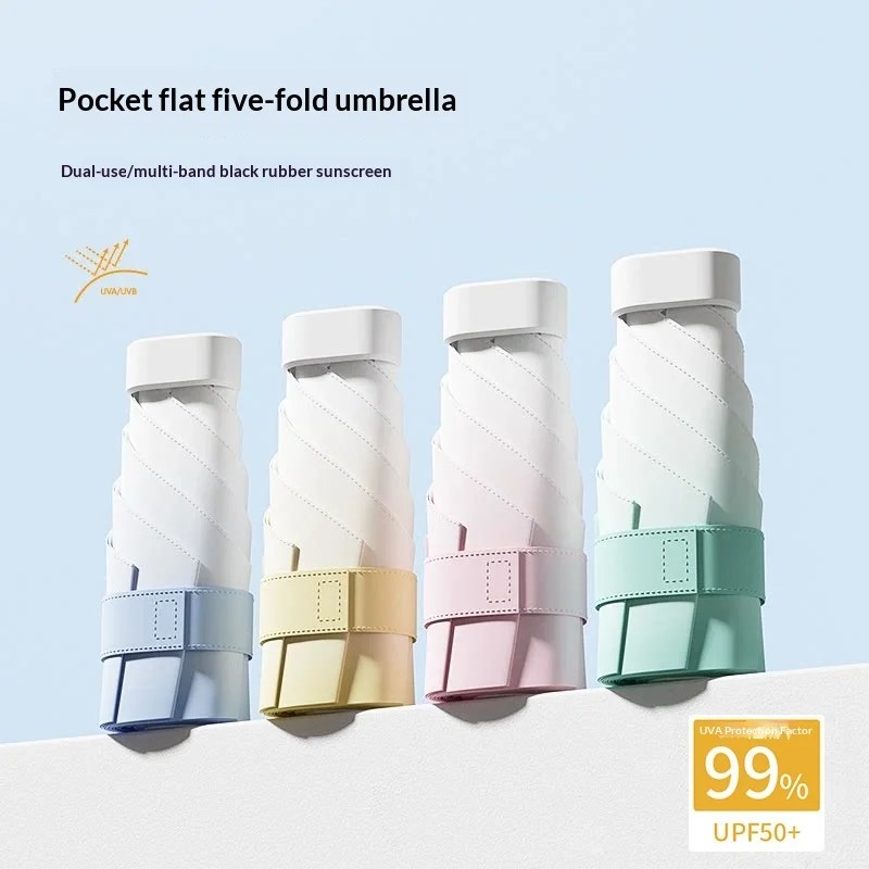 Ultra-light Compact Portable Manual Sunny Rainy Dual-use Sunshade Women's Outdoor UV-proof Gradient Five-fold Iron Ribs Umbrella