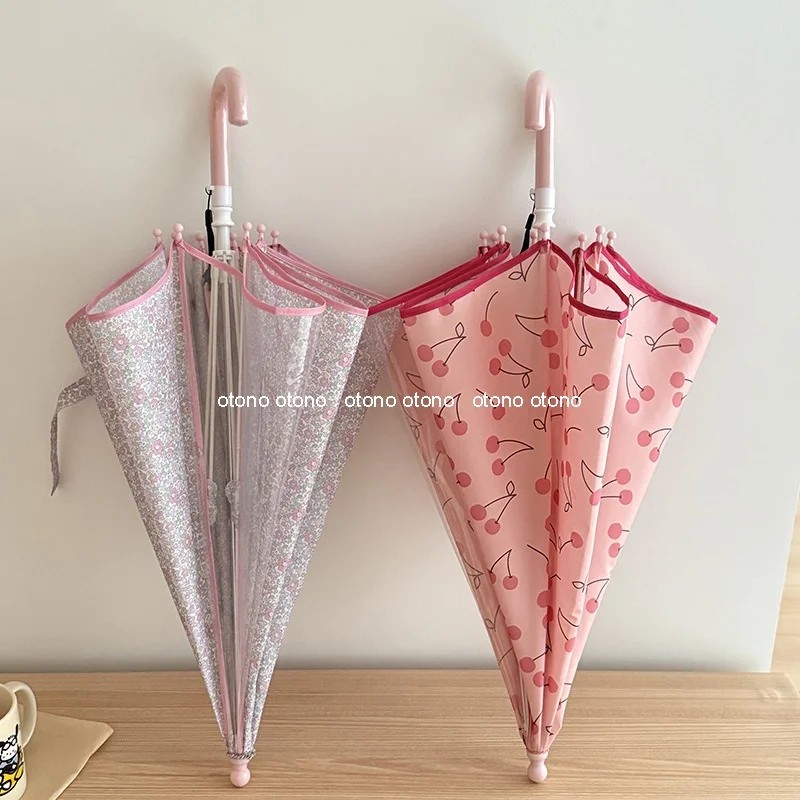 Children's Transparent Cartoon Design 8 Ribs Long Handled Anti Pinch Straight Umbrella for Boys Girls Elementary School Students