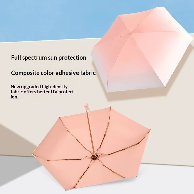 5 Fold Colorful Gradient Retractable Folding Umbrella Windproof UV Protective Sunshade Adult Lightweight Compact Portable