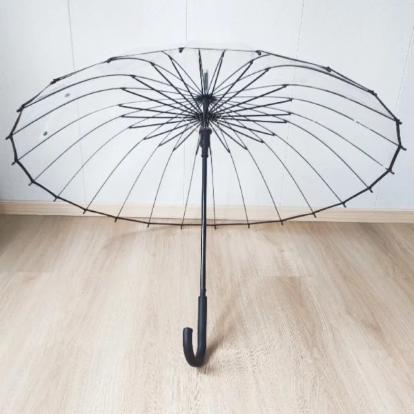 Stock 24 Rib Semi Automatic Transparent Umbrella Straight Rod Windproof Double-person Long Handled Durable Unisex Personal Gift