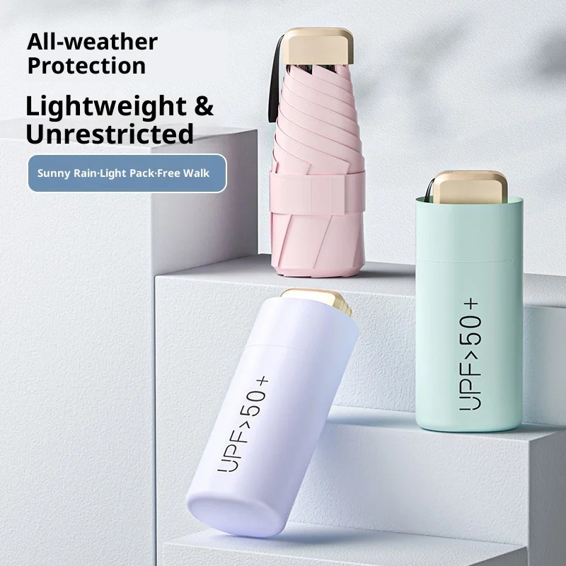 Small Portable Manual Five-fold Ultra-light UV-proof Sun Protection Umbrella for Women Lightweight Mini Dual-use for Sunny Rainy