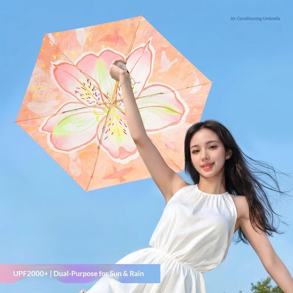 Small Portable Manual Women's Five-folding Mini Sun Umbrella for Sunny & Rainy Days Ultra-light Anti-UV 6 Ribs