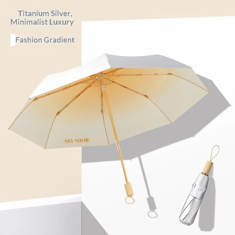 8-ribs Small Fresh Gradient Color Three-Folding Titanium Silver-coated Manual UV protection  Sunshade Umbrella Women