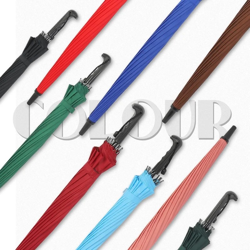 Solid Color Long Handled Straight Design 16 Bone Iron Frame Manual Opening Logo Printing Advertising Business Gift UV Umbrella