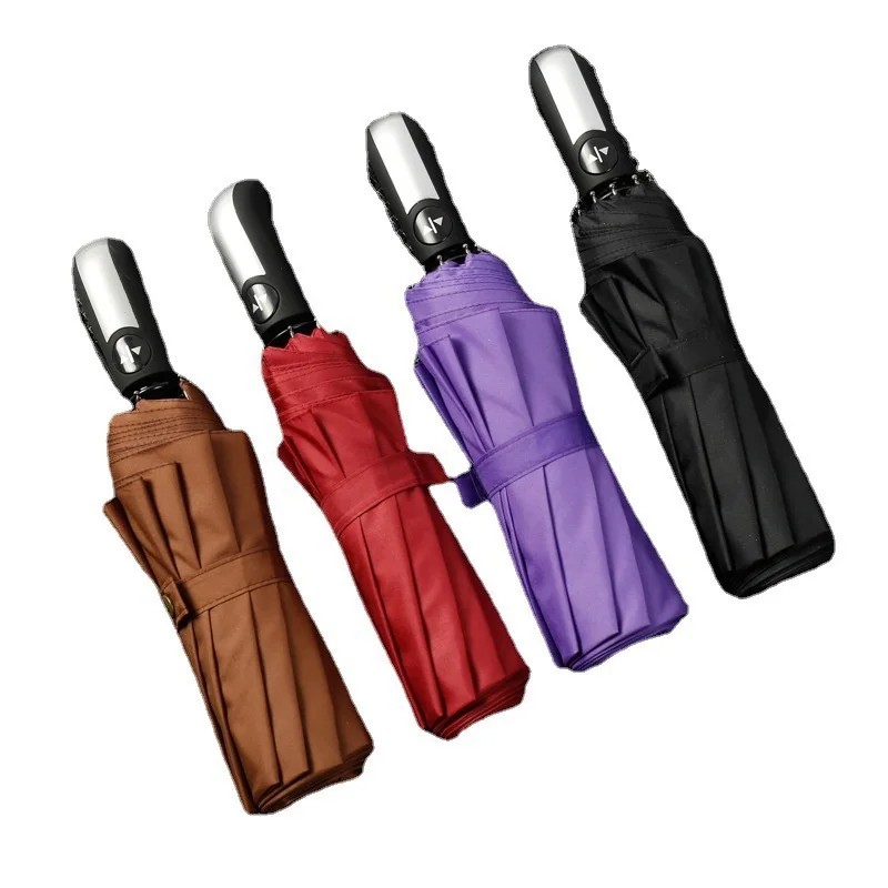 Reinforced Double Person Business Umbrella Ten Fiberglass Ribs 3 Fold Fully Automatic Folding UV Protection for Business Gifts