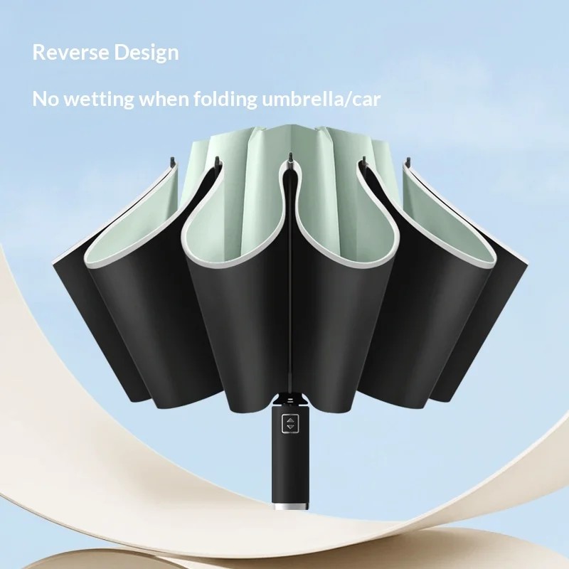 10-Ribs Fully Automatic Reverse Umbrella UV protection Reflective Strips Luminous Features Suitable for Business Advertising