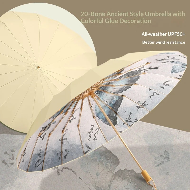 20-bone Three-Folding New Model Sunshade Umbrella Colored Coating UV Protection Business Gift French Retro Style for Sunny Rainy