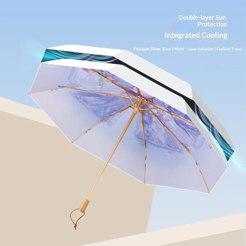 New 8-ribs Alloy Silver Creative Gradient Three-Fold Sun Protection Double-Layer Women's Personalized Business Gift Umbrella