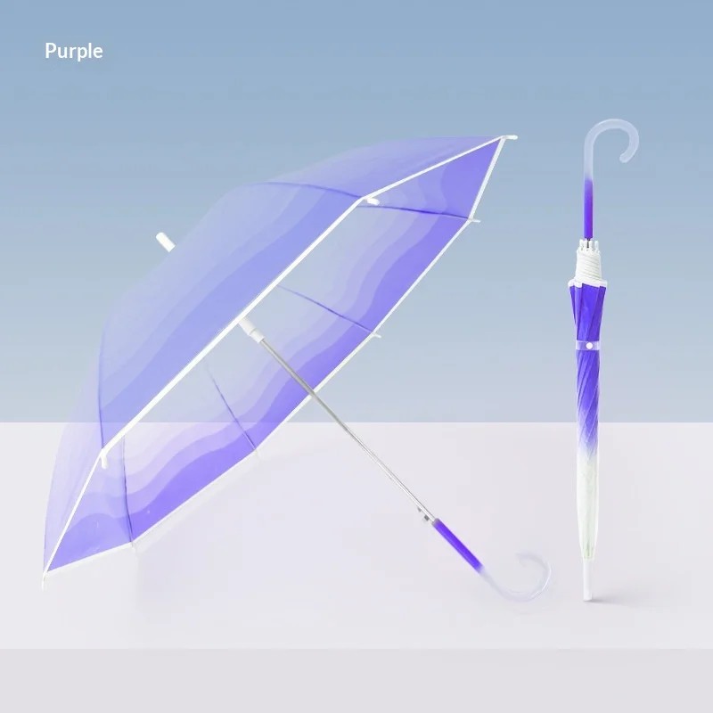 New Trendy High Appearance Gradient 8 Bone Transparent Long Handled Advertising Umbrella for Business Gifts Wind Resistant