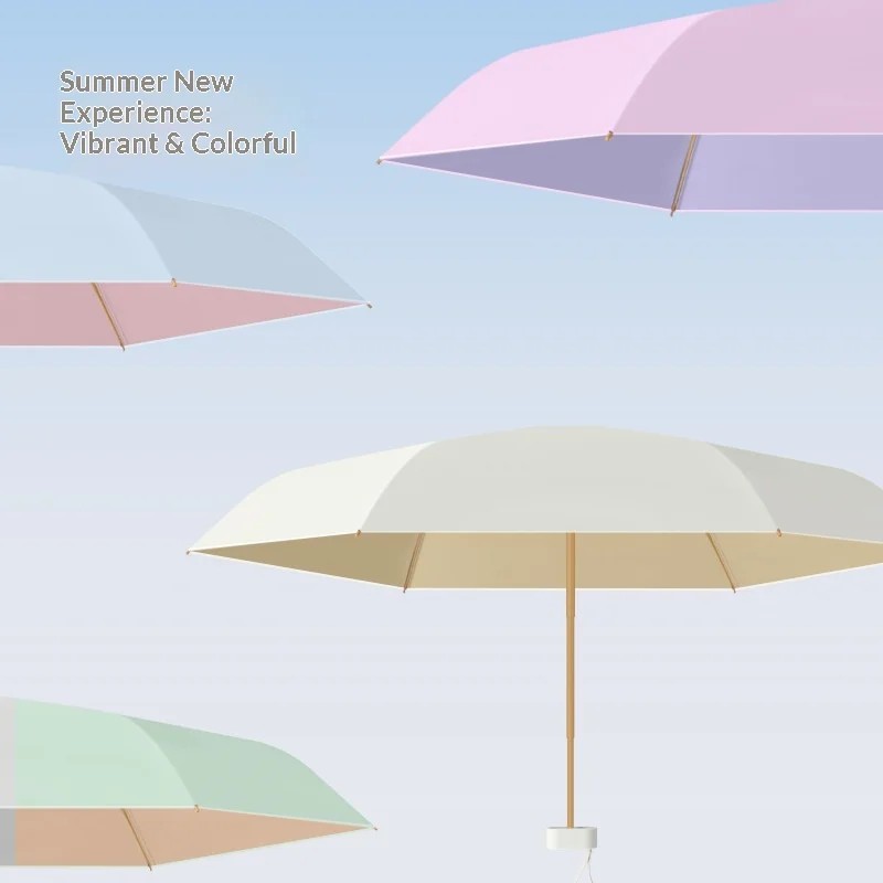 New Colorful Manual Capsule Umbrella Five-Folding UV Protection Sun Rain Dual-Use Pocket Parasol Portable Lightweight Six-Rib